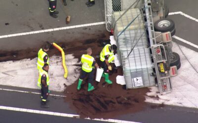 NSW Police search for two men who stole $6,300 worth of diesel fuel before rolling truck on M7 Motorway